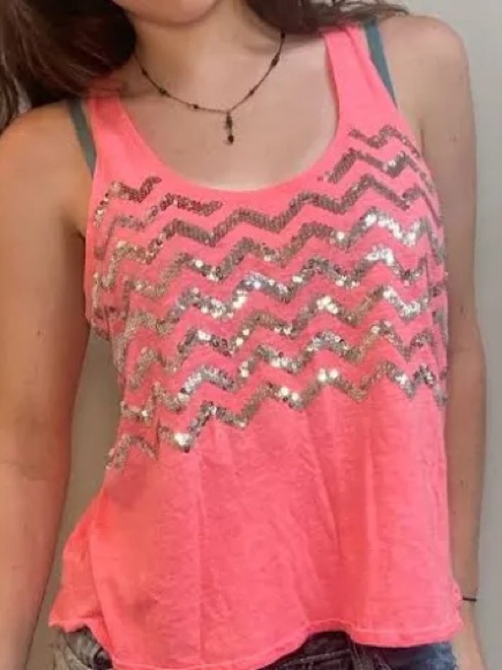 Victoria’s Secret PINK Chevron Sequin Tank-NWOT Size Small